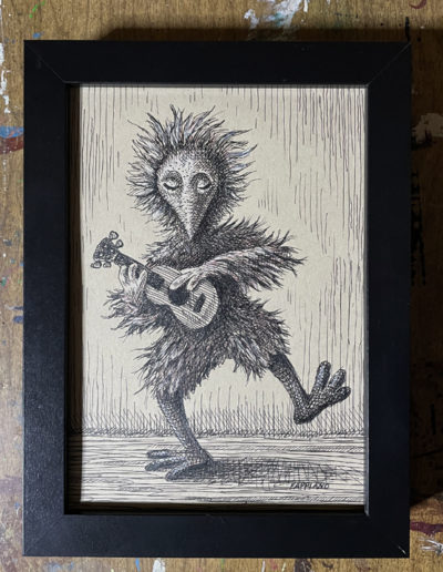 Chicken-Man with Ukulele - Pen and Ink by Bob Fappiano