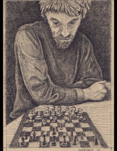 Tristan Plays Chess - Drawing by Bob Fappiano